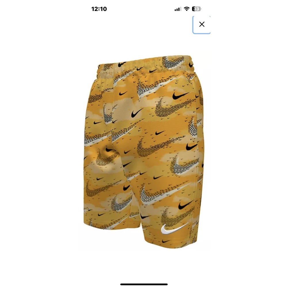 Nike Big Boy Flock 7" Volley Swim Shorts Large Gold Blk & White